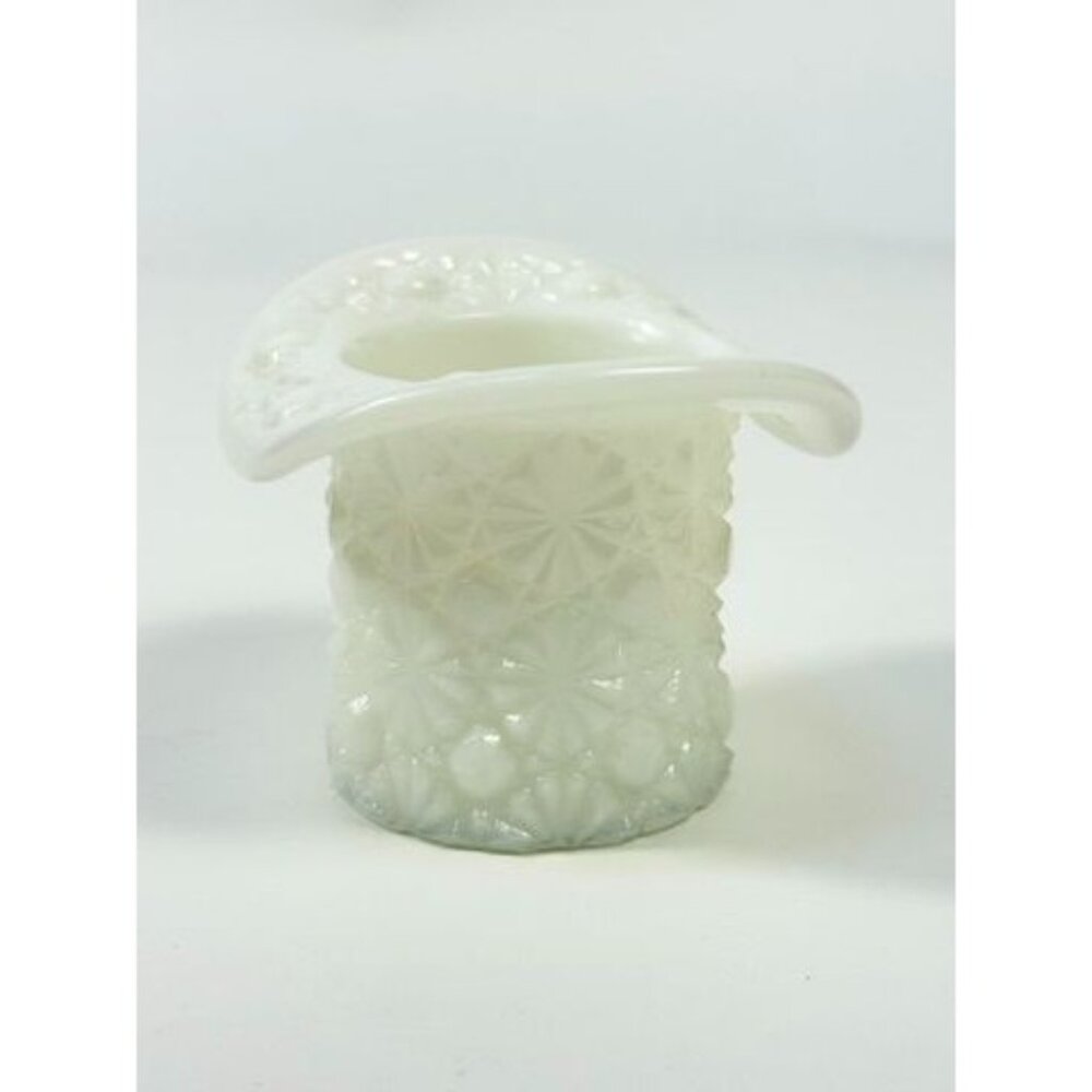 Toothpick Holder Vase Candleholder Fenton Daisy Button Top Hat Opalescent Milk G - Picture 2 of 16